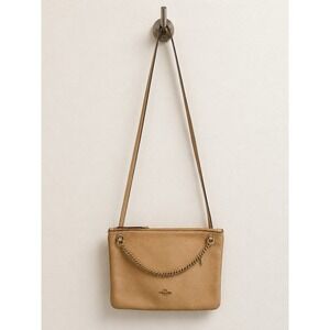 Coach Convertible Leather Tan Pebbled Cross Body Bag Purse w/Gold Chain Accent